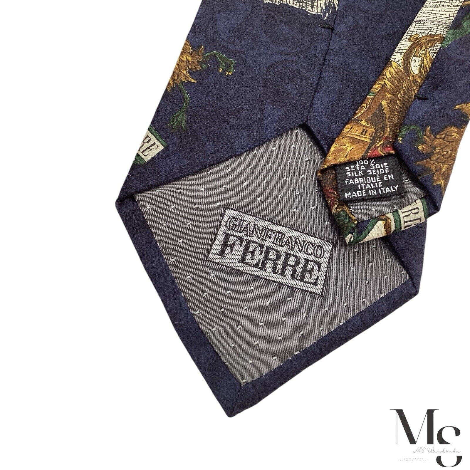 Gianfranco Ferre GIANFRANCO FERRE Blue Medieval Silk Tie Made In Italy W: 4" Size ONE SIZE - 5 Thumbnail