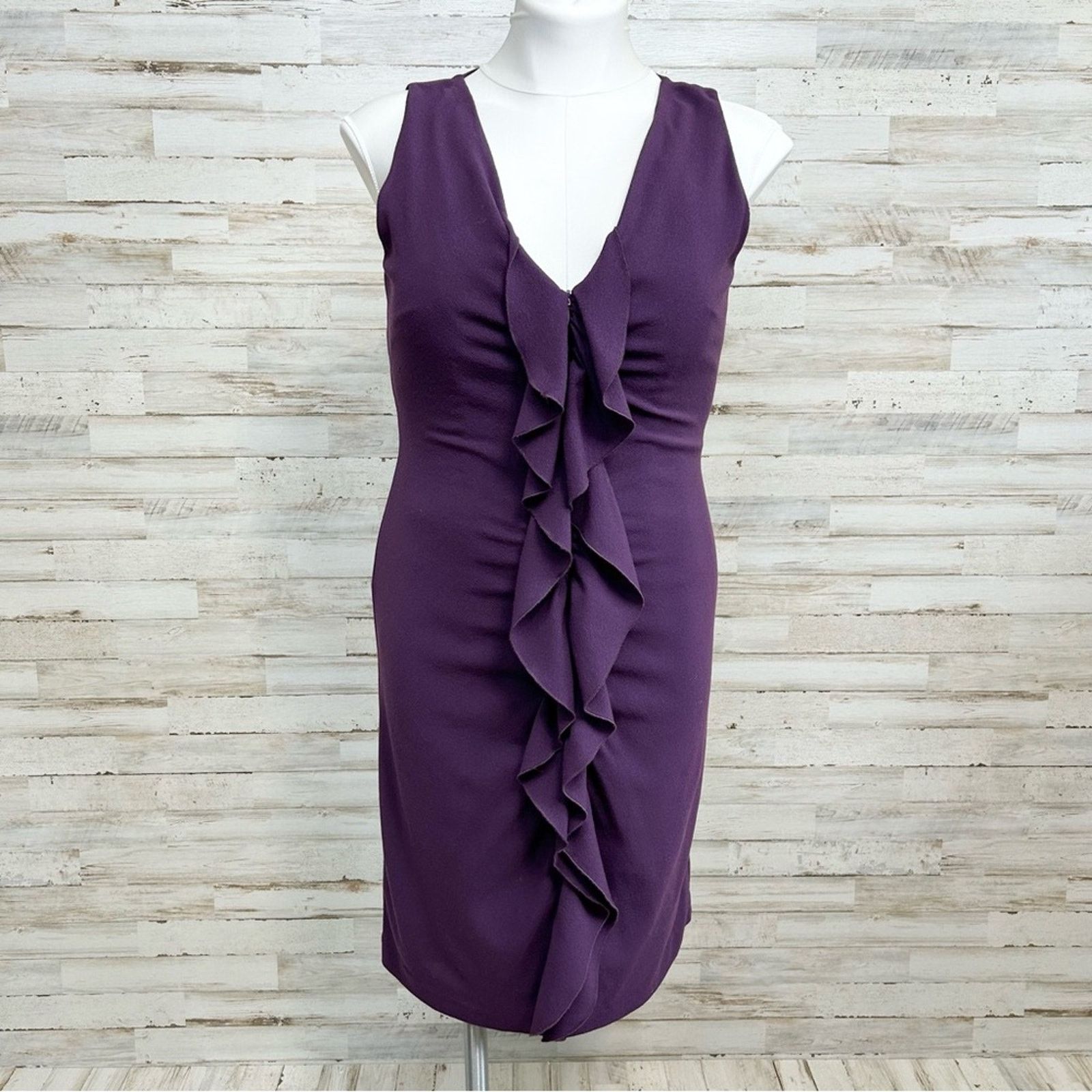 Elie Tahari Elie Tahari Ruffle Wool Blend Sheath Dress Size 8 Purple Size M / US 6-8 / IT 42-44 - 1 Thumbnail