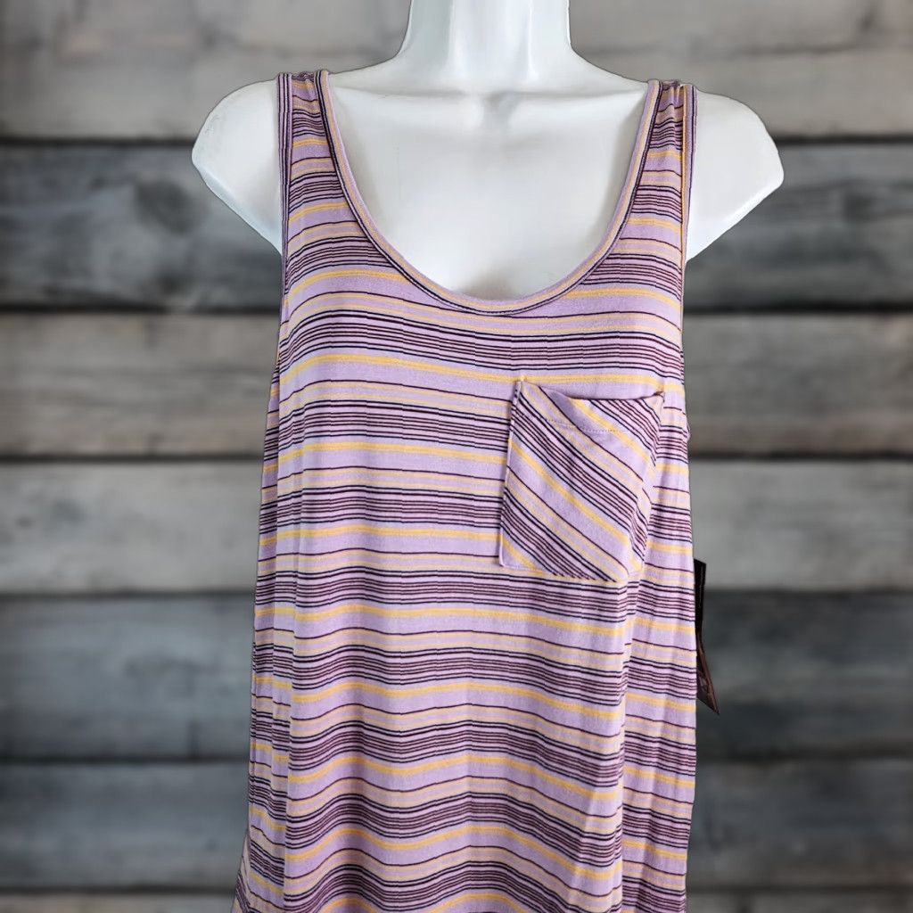 KAVU VINTAGE? Wait, it's not vintage. So: Kavu Leonora Tank Dress Womens Medium Purple Striped Scoop Neck Sleeveless Pullover Size M / US 6-8 / IT 42-44 - 1 Thumbnail