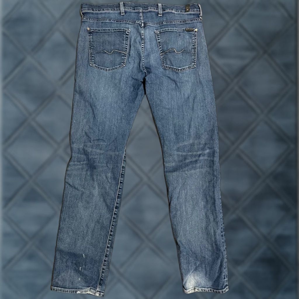 7 For All Mankind Jeans Mens 36x33 Blue Regular 5-Pocket Denim Pants Zip Fly Stretch Cotton Denim USA Straight