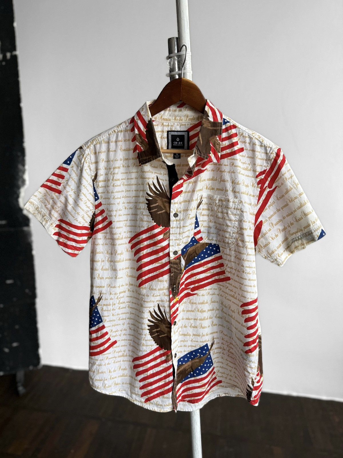 Other CR-24 White Mens USA Flag Eagle Print Button Up Shirt Size US S / EU 44-46 / 1 - 1 Thumbnail