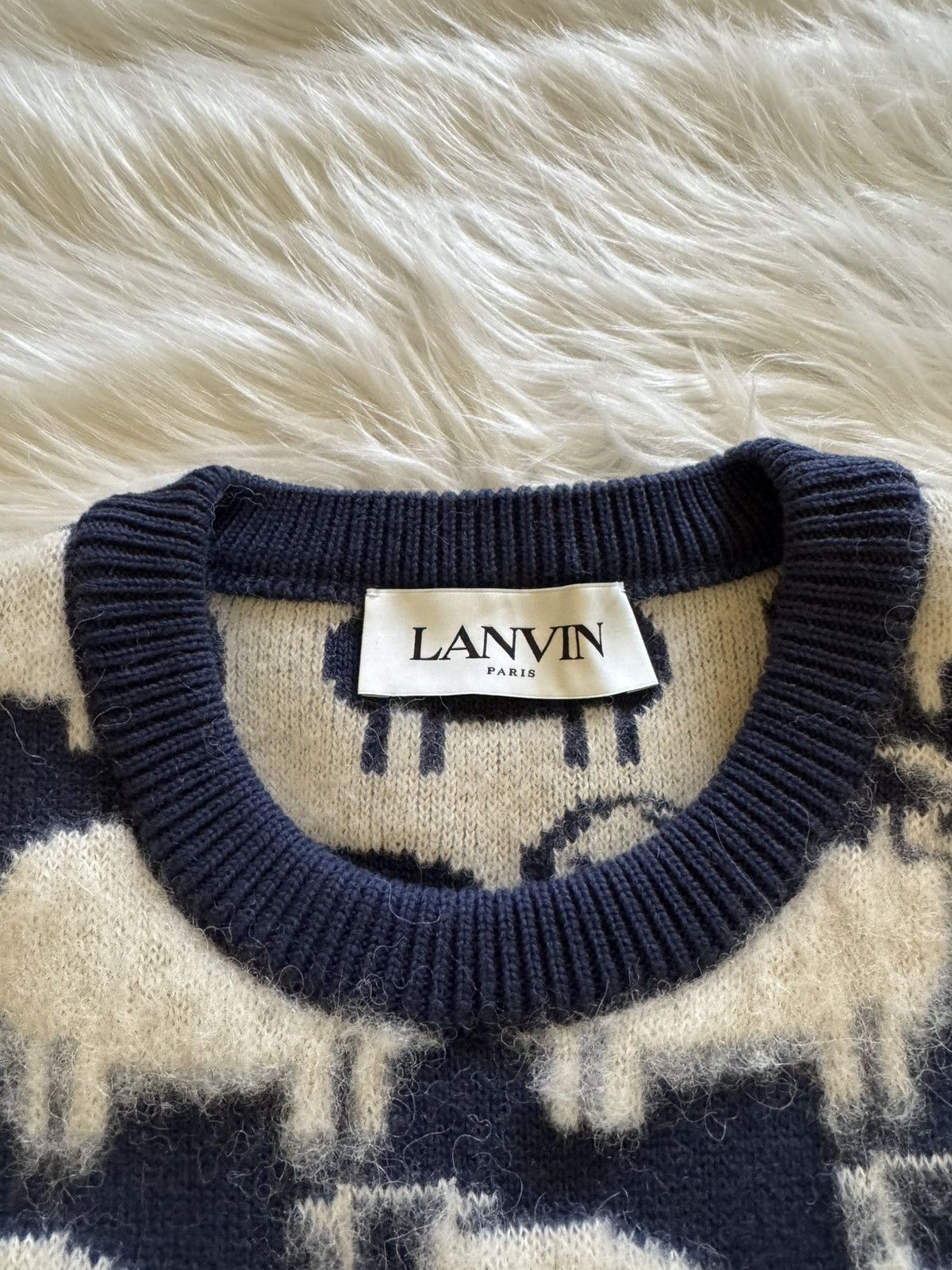 Lanvin Sheep Sweater Pullover Knit Wool Alpaca Cashmere Blue