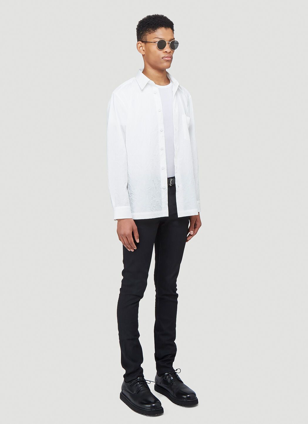 Saint Laurent Paris o1s1wg111124 Skinny-Fit Jeans in Used Denim in Black Size US 26 / EU 42 - 2 Thumbnail