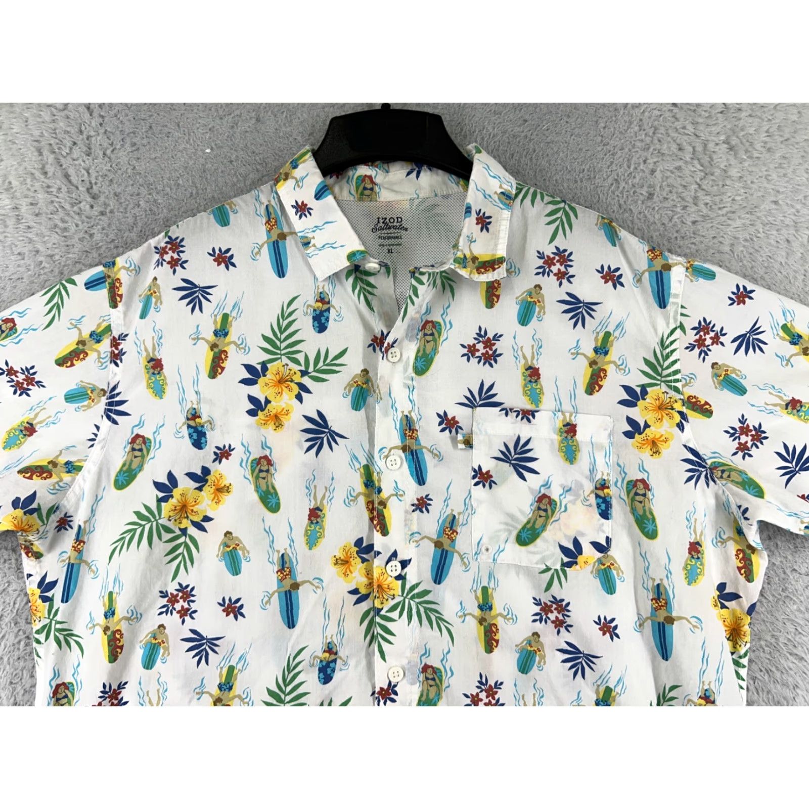Izod IZOD Shirt Mens XL White Floral Surfers Palm All Over Print Flower Hawaiian Button-Up Size US XL / EU 56 / 4 - 7 Thumbnail