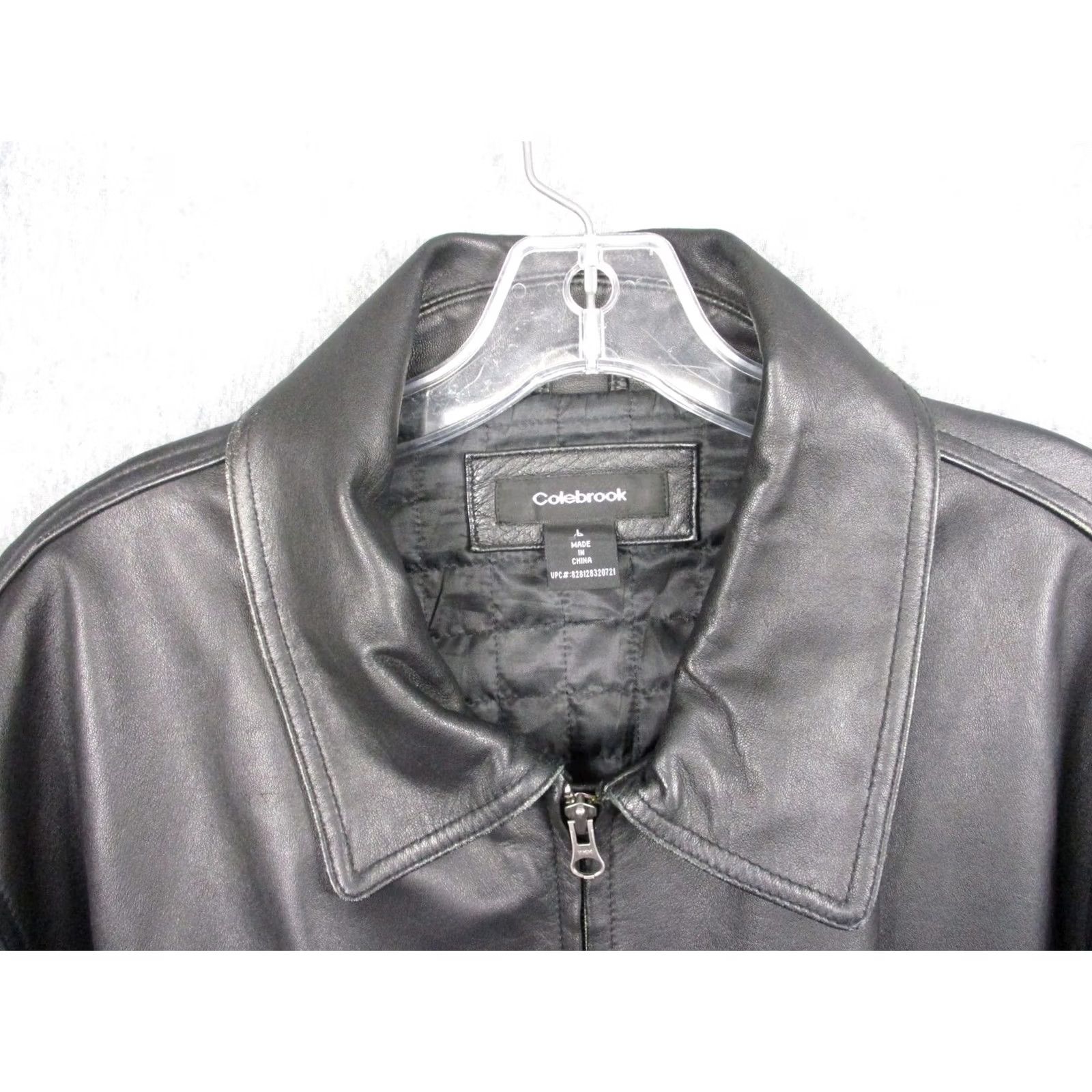 Vintage Colebrook Mens Jacket Leather Bomber Full Zip Quilted Lined Pockets Black Large Regular Fit Zip Front Shirt Collar Size US L / EU 52-54 / 3 - 2 Thumbnail
