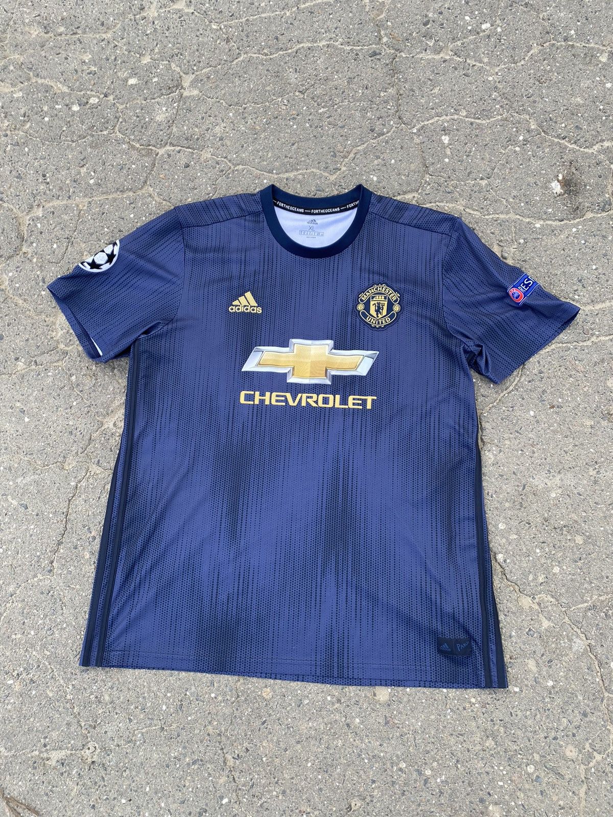 image of Adidas x Manchester United 2018/19 Third Football Soccer Jersey Pogba in Blue, Men's (Size XL)