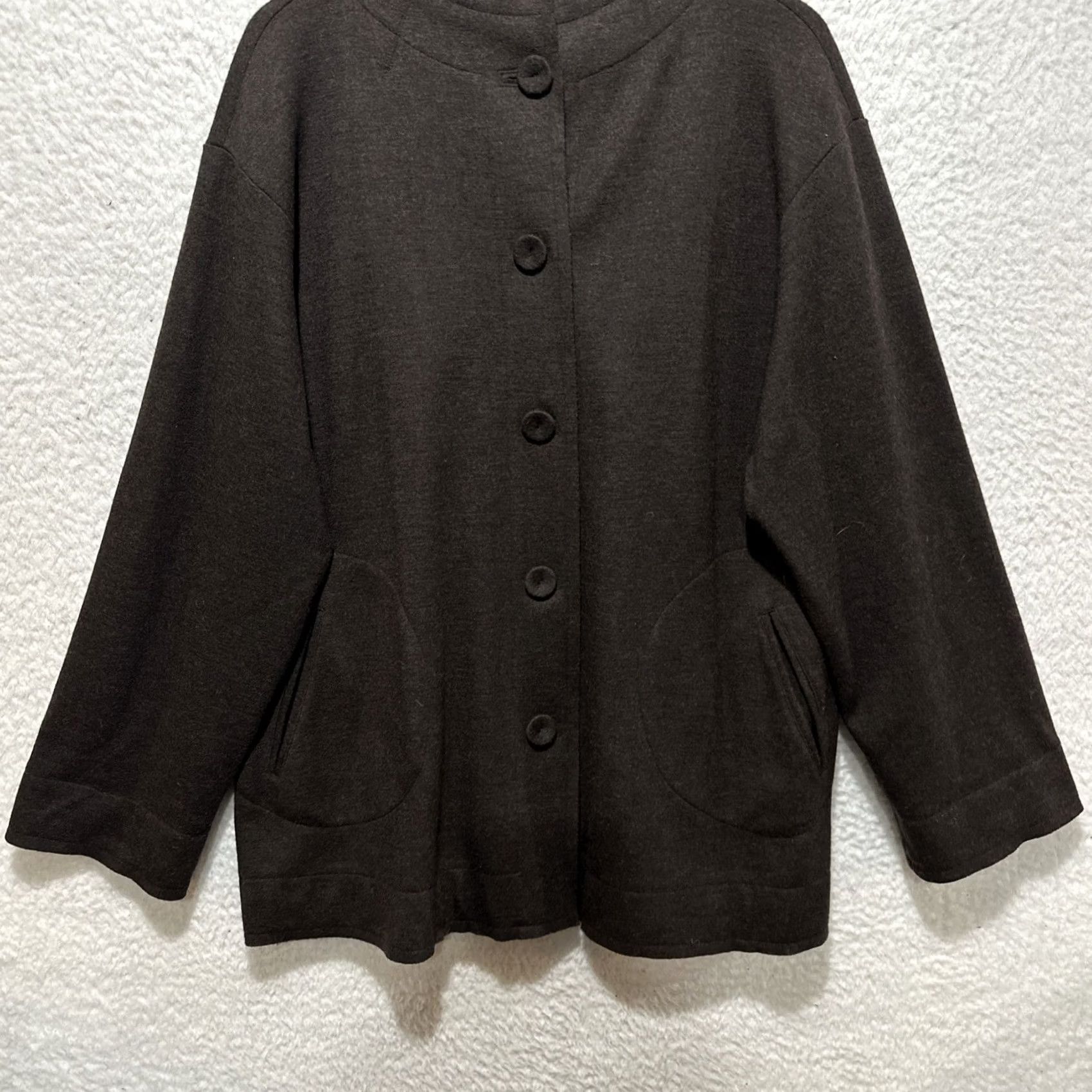 Eileen Fisher Eileen Fisher Women's Large Brown 100% Wool Coat Jacket Pockets Wool Coat Jacket Brown Pockets Button Mens?nd Size L / US 10 / IT 46 - 4 Thumbnail