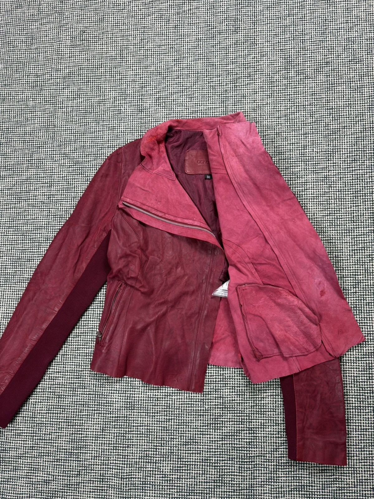 Genuine Leather avant garde asymmetric leather zip jacket pink burgundy Size XS / US 0-2 / IT 36-38 - 2 Thumbnail