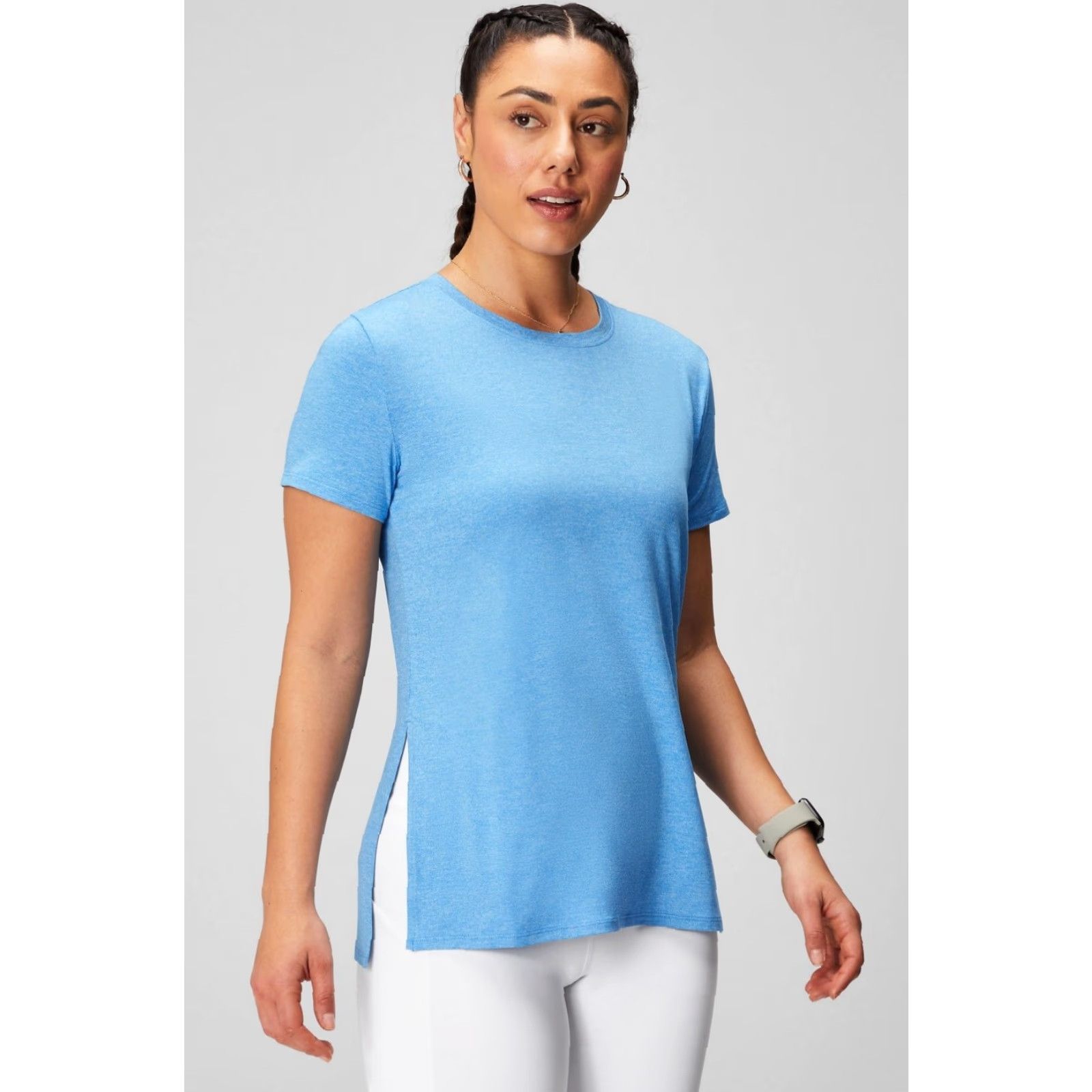Fabletics Fabletics Shirt Womens 2XL Blue Blossom Heather SS Slit Pullover Dry-Flex Tunic Shirt Size XXL / US 16-18 / IT 52-54 - 8 Thumbnail