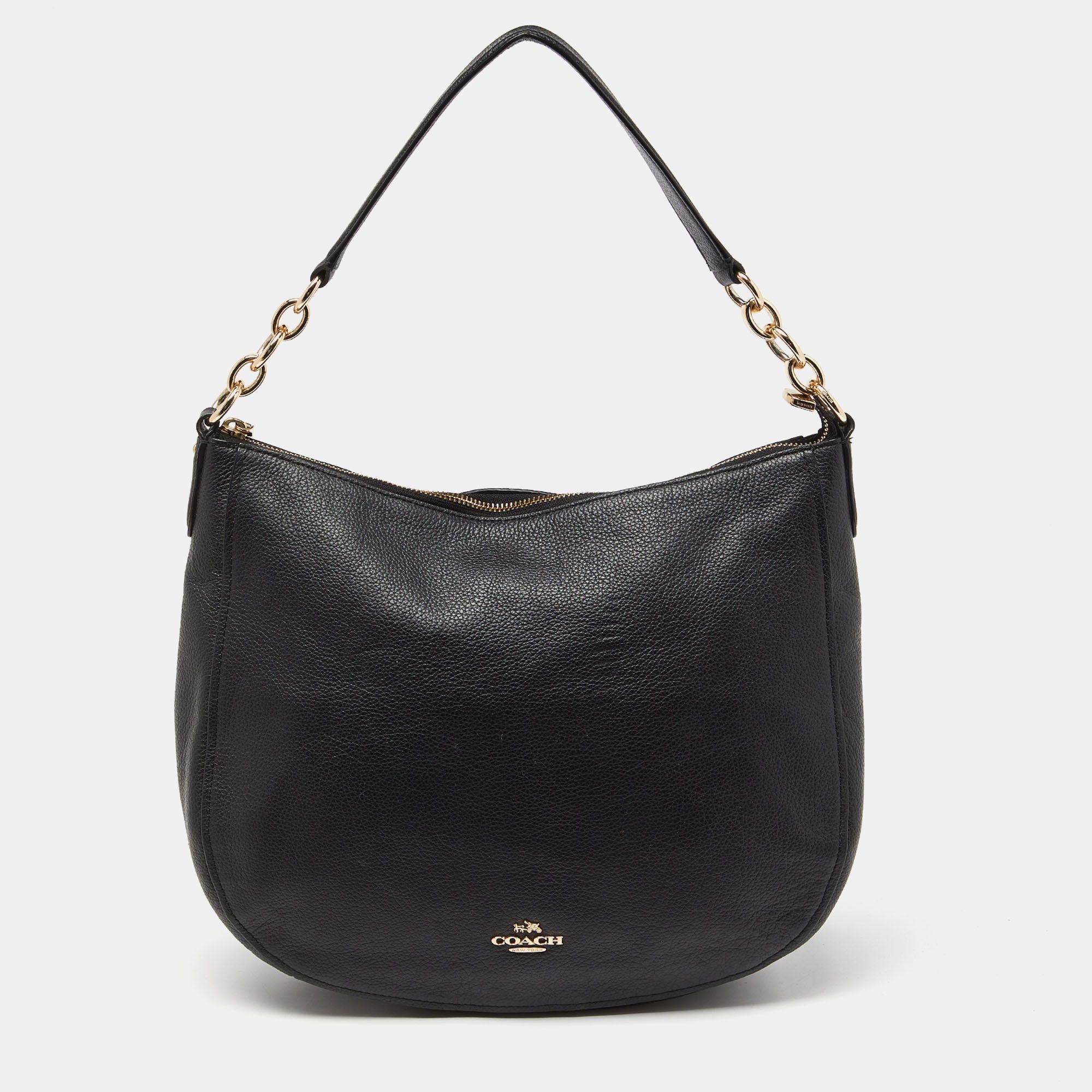 image of Coach Black Leather Chelsea Hobo, Women's