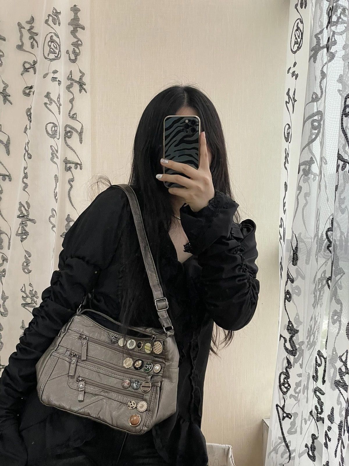 Other Lightweight Washed Leather Crossbody Bag – Button Detail Size ONE SIZE - 8 Thumbnail