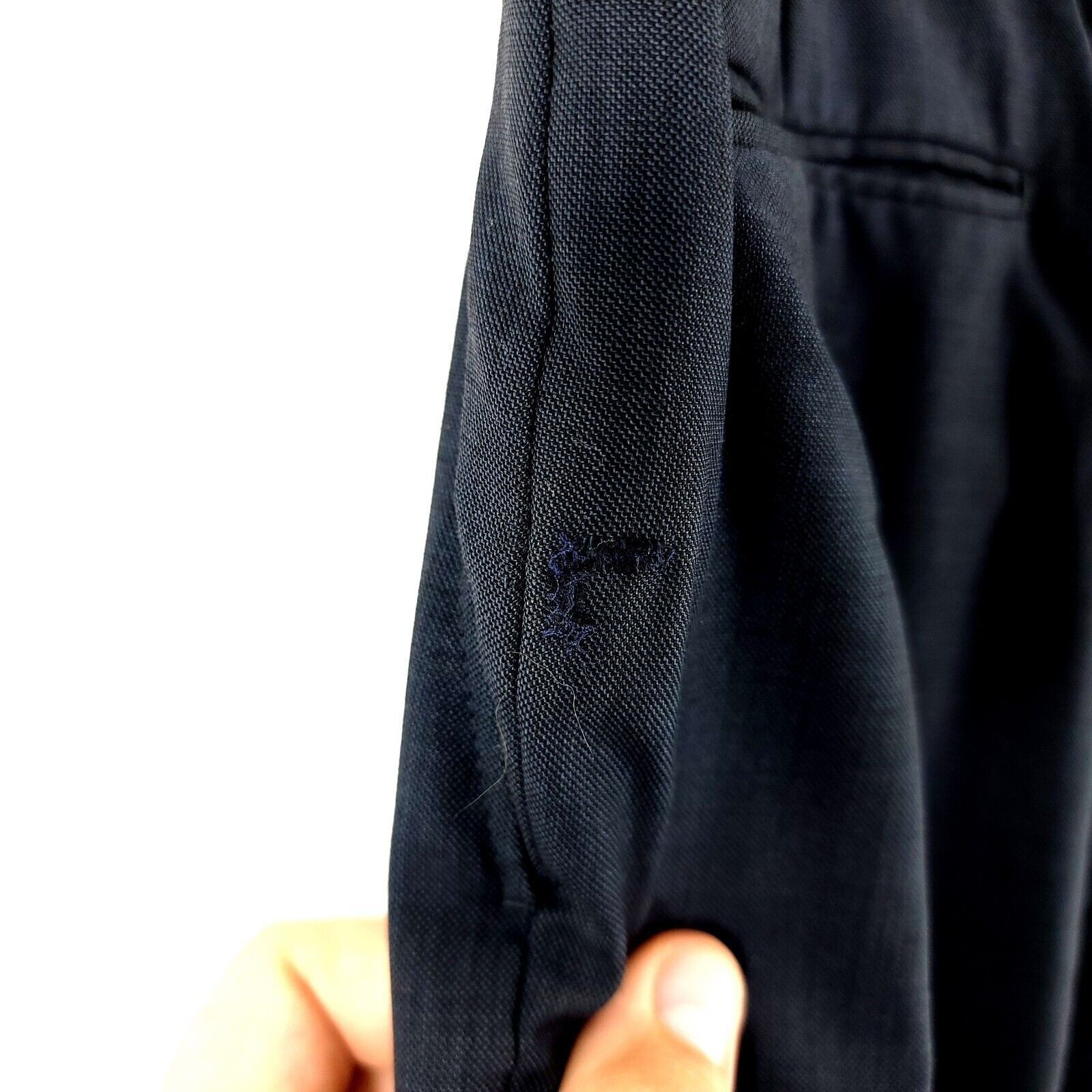 Vintage DAMAGED Unbranded Blue Sharkskin Wool Flat Front High Rise D Size 36R - 4 Thumbnail