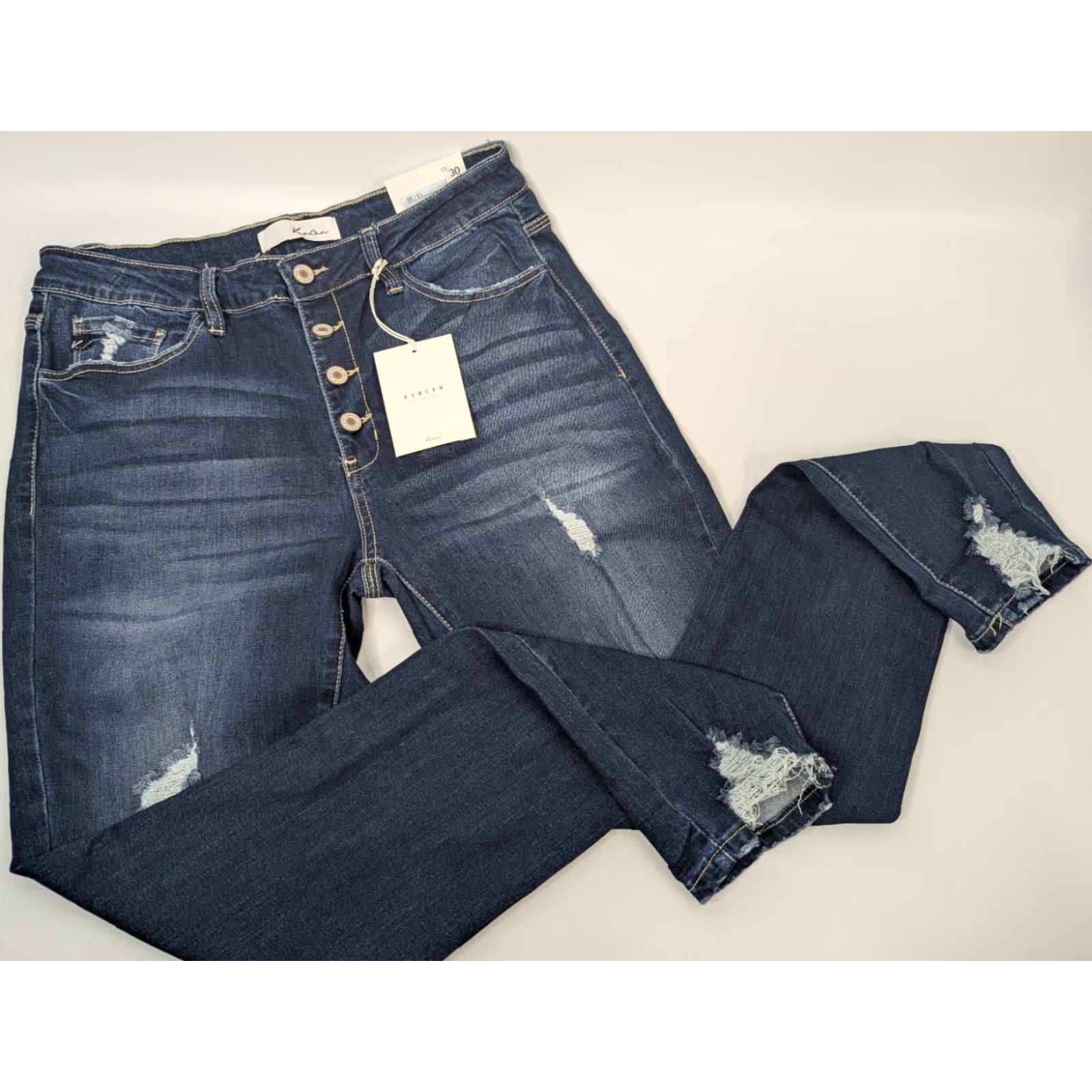 Vintage NWT KanCan Jeans High Rise Skinny Size 13/30 Distressed Button Fly Women Juniors Blue KC6192D Size 34" / US 12 / IT 48 - 2 Thumbnail