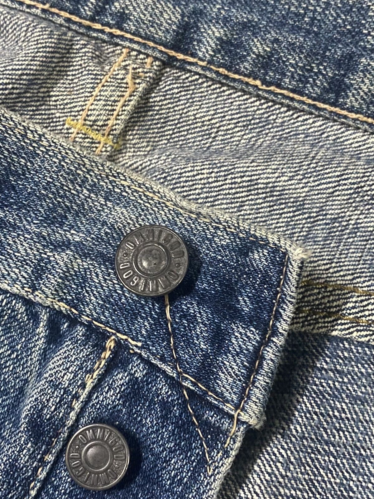 OMNIGOD Rare vintage Omnigod Distressed orenge Selvedge Jeans rework Size US 32 / EU 48 - 9 Thumbnail
