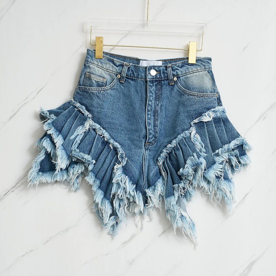 Natasha Zinko Natasha Zinko Women's Fringe Denim Shorts Size 32" / US 10 / IT 46 - 1 Thumbnail