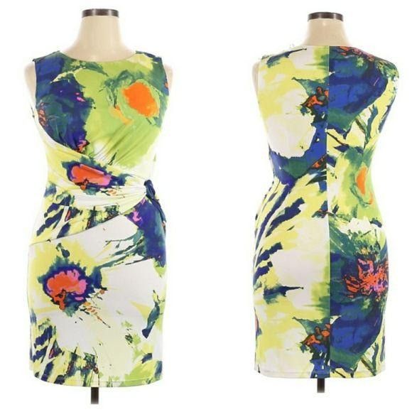 Vintage Suzi Chin Artsy Abstract Floral Cocktail Dress Sz 10 Splatte Size L / US 10 / IT 46 - 10 Thumbnail