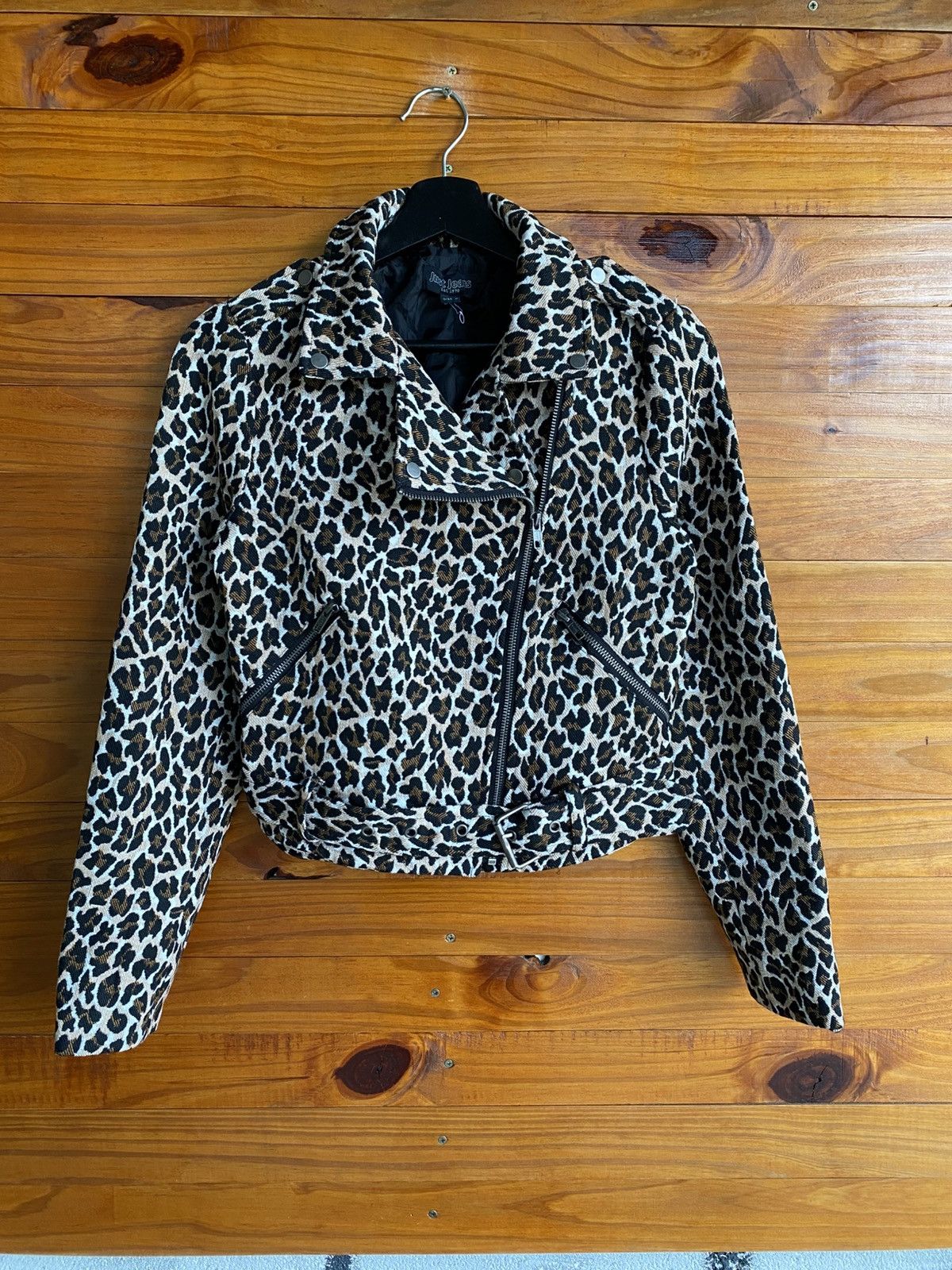 Vintage Just Jeans Leopard Print Cropped Biker Jacket Statement Size M / US 6-8 / IT 42-44 - 3 Thumbnail