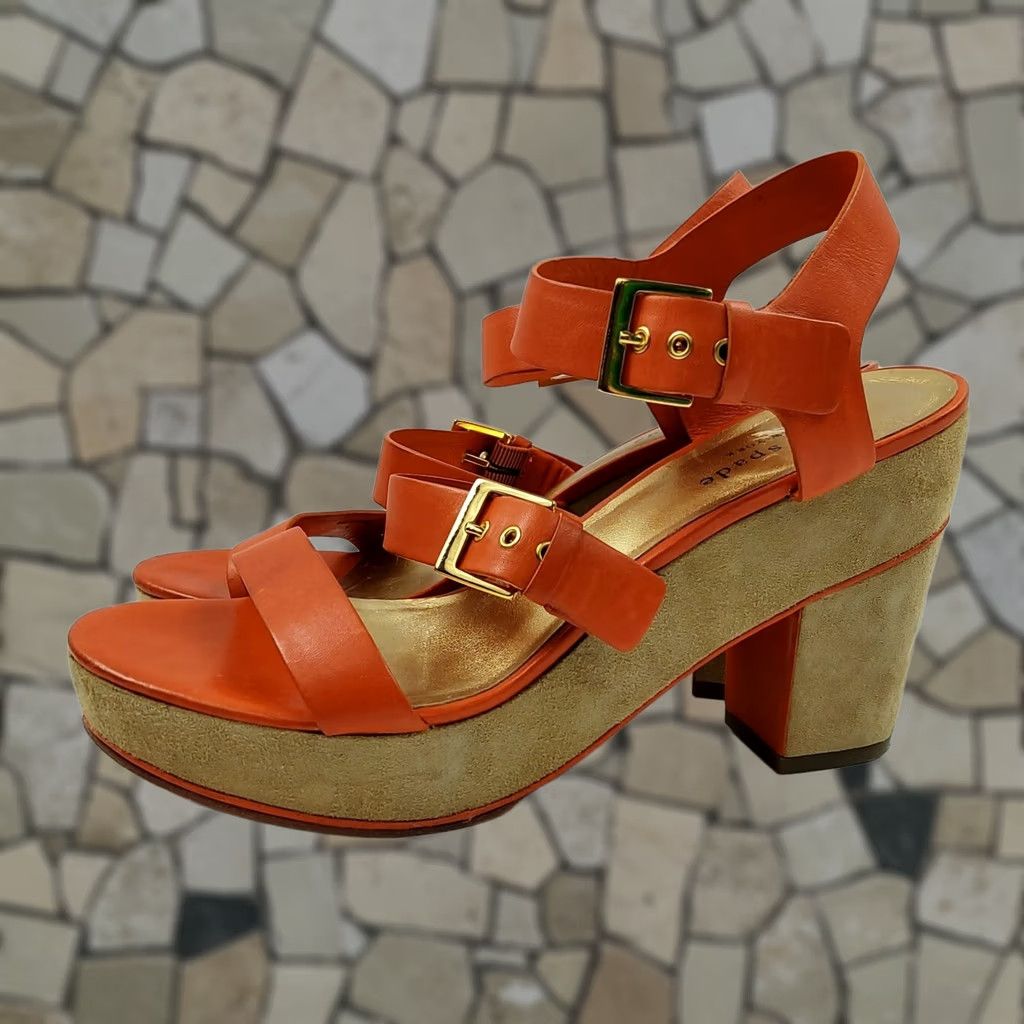 Vintage kate spade new york Leather Strappy Block Heels Sandals Orange Size 7.5 M Womens Size US 8 / IT 38 - 1 Thumbnail