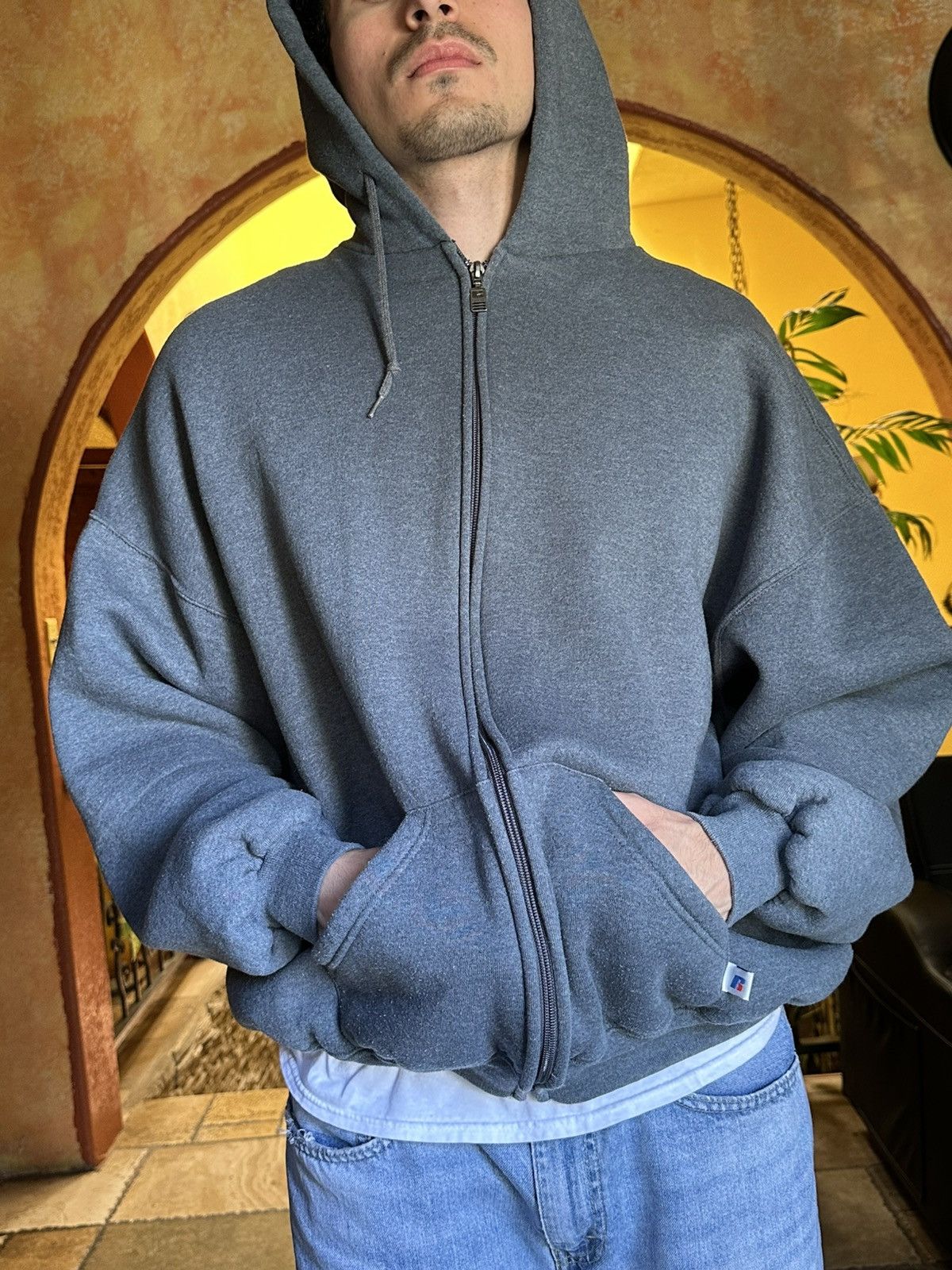 XXL) VINTAGE Russell Athletic Zip Up Hoodie - Main Image