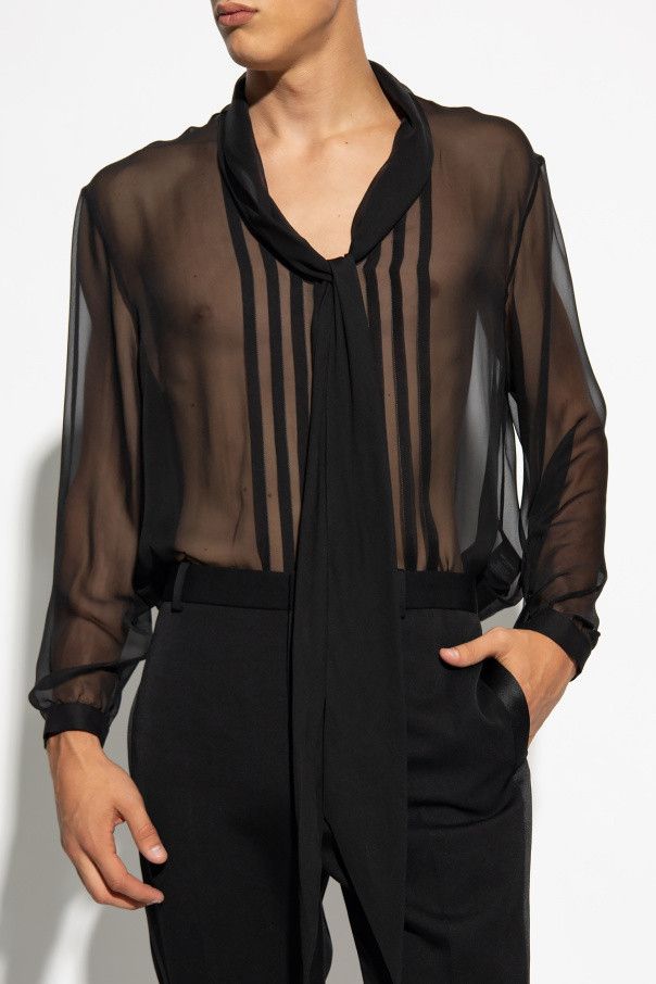 Saint Laurent Paris o1s1wg111124 Lavallière-Neck Shirt in Silk Muslin in Black Size US XS / EU 42 / 0 - 3 Thumbnail