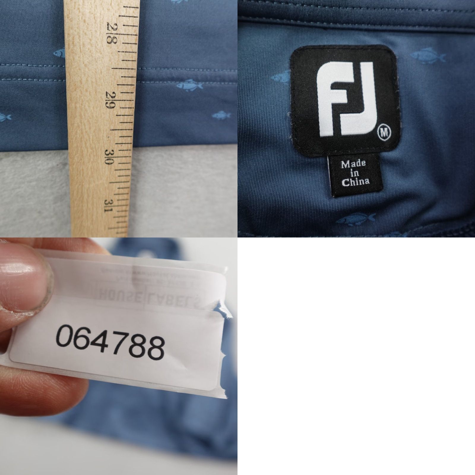 Footjoy FootJoy Polo Shirt Mens Medium Blue Fish Print Performance Short Sleeve Golf Shirt Size US M / EU 48-50 / 2 - 8 Thumbnail