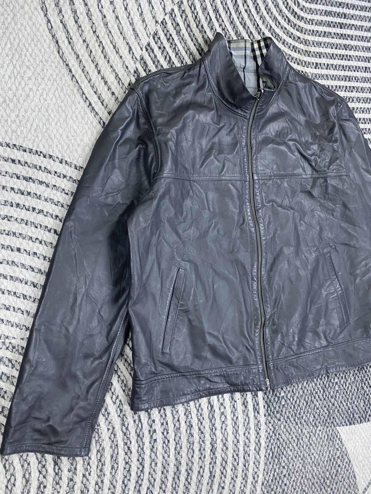 Japanese Brand Vtg Kircilar Grey Checked Reversible Zipper Leather Jacket Size US L / EU 52-54 / 3 - 5 Thumbnail