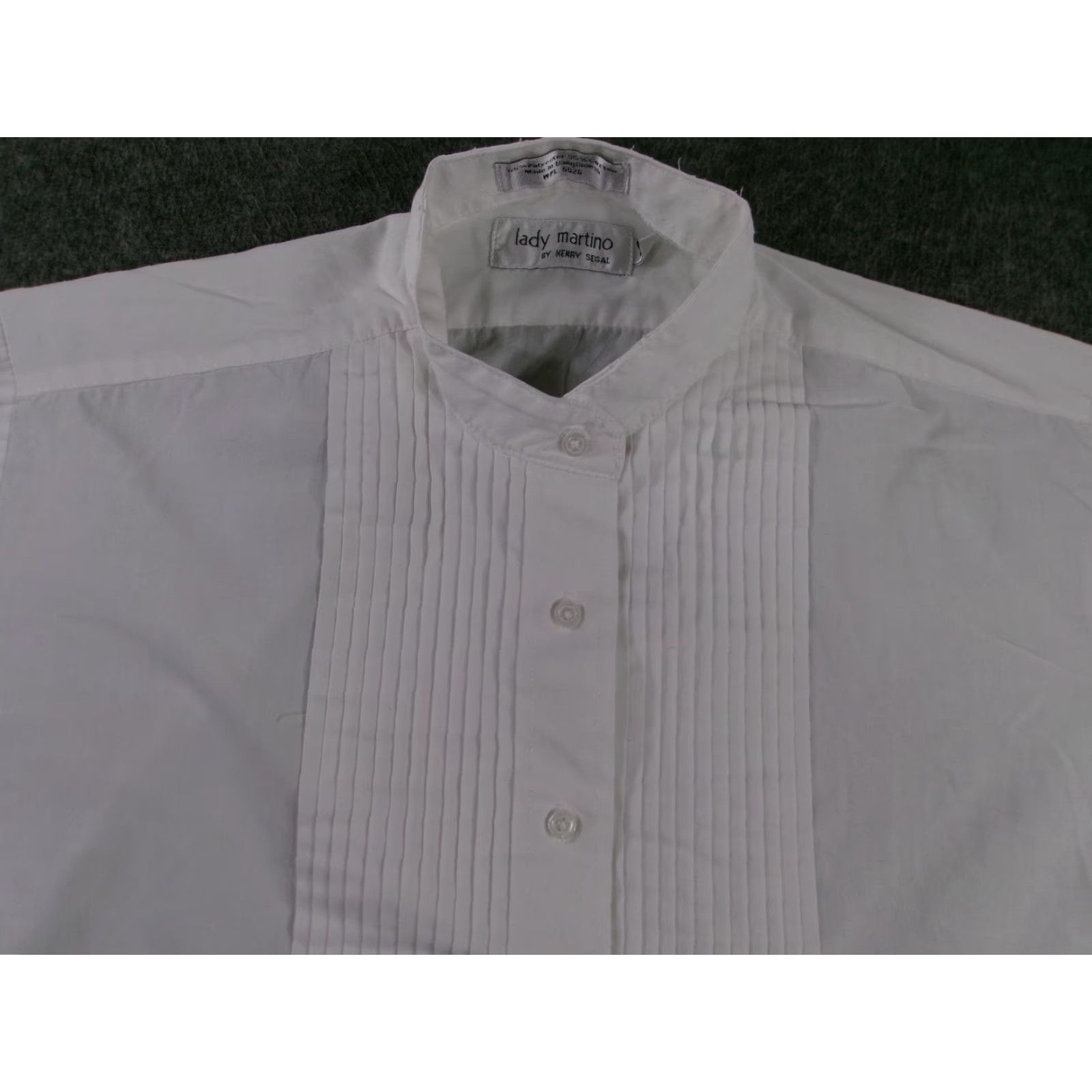 Vintage Lady Martino Shirt Women 14 White Short Sleeve Pleated Front Tuxedo Band Collar Size XL / US 12-14 / IT 48-50 - 2 Thumbnail