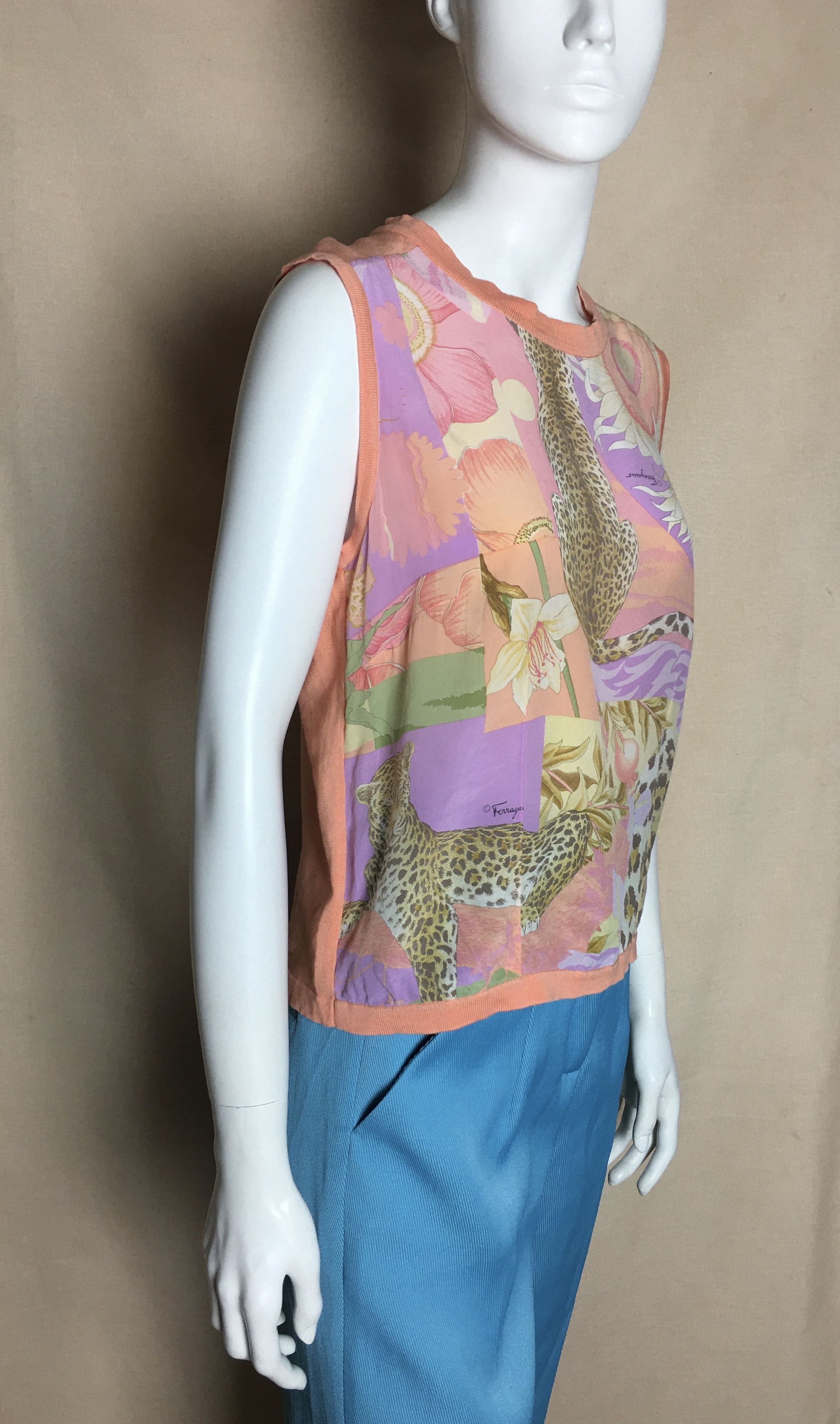 Salvatore Ferragamo Salvatore Ferragamo Silk Cotton Jungle Print Top Size M Size M / US 6-8 / IT 42-44 - 3 Thumbnail