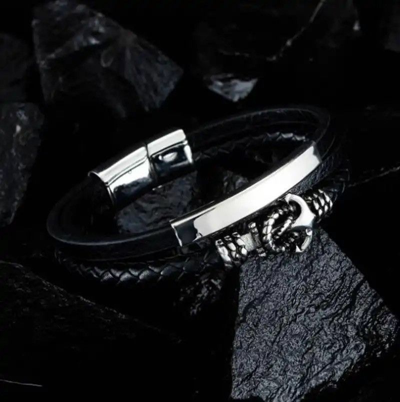 Vintage Metal Anchor Multilayer Leather Bracelet Genuine Leather Size ONE SIZE - 3 Thumbnail