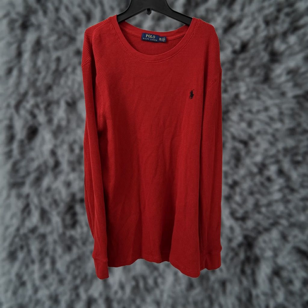 Polo Ralph Lauren Polo Ralph Lauren Shirt Mens 2XL Red Thermal Waffle Knit Long Sleeve Crew Neck Embroidered Logo All Seasons Pullover Size US XXL / EU 58 / 5 - 1 Thumbnail
