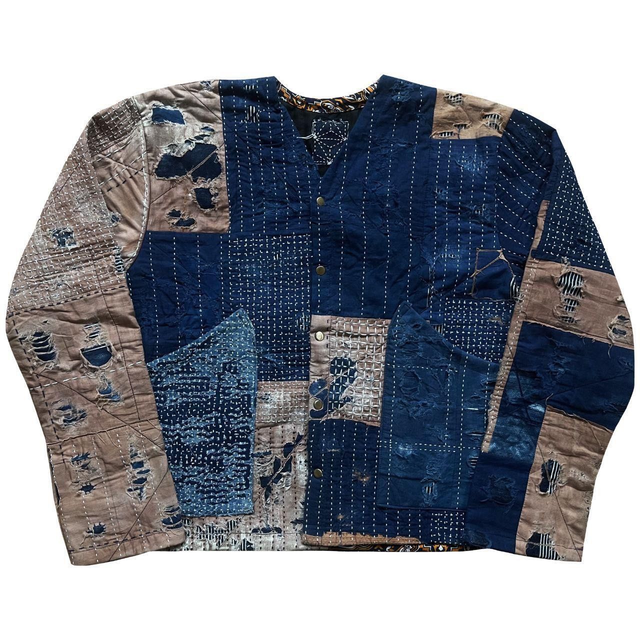 Kapital Indigo Collarless Boro Sashiko Denim Jacket Size US M / EU 48-50 / 2 - 1 Thumbnail