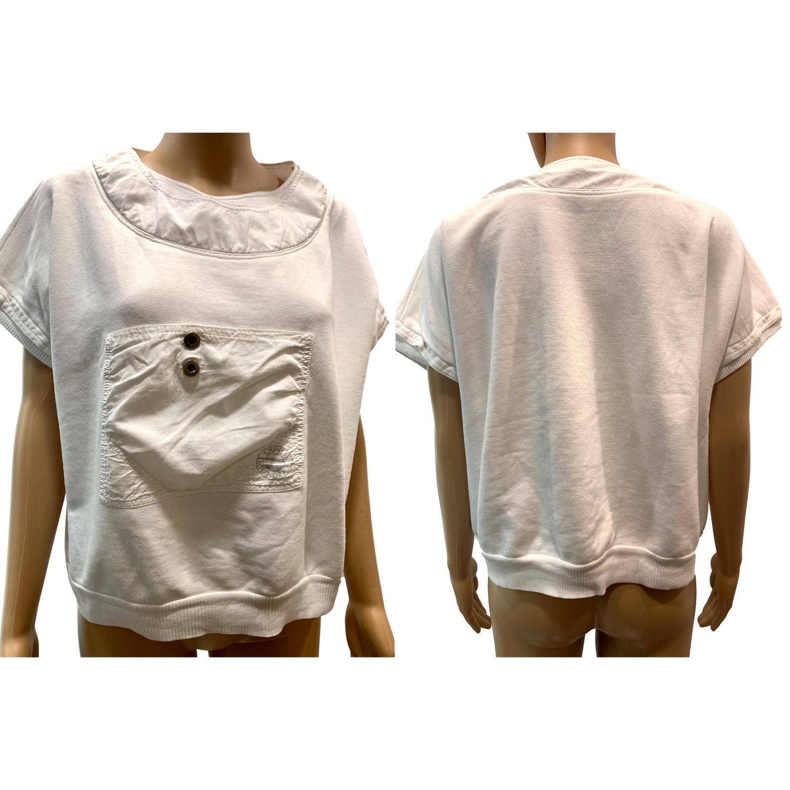 Vintage 80s Boxy Oversized White Crop Sweatshirt | Cotton M Size M / US 6-8 / IT 42-44 - 3 Thumbnail