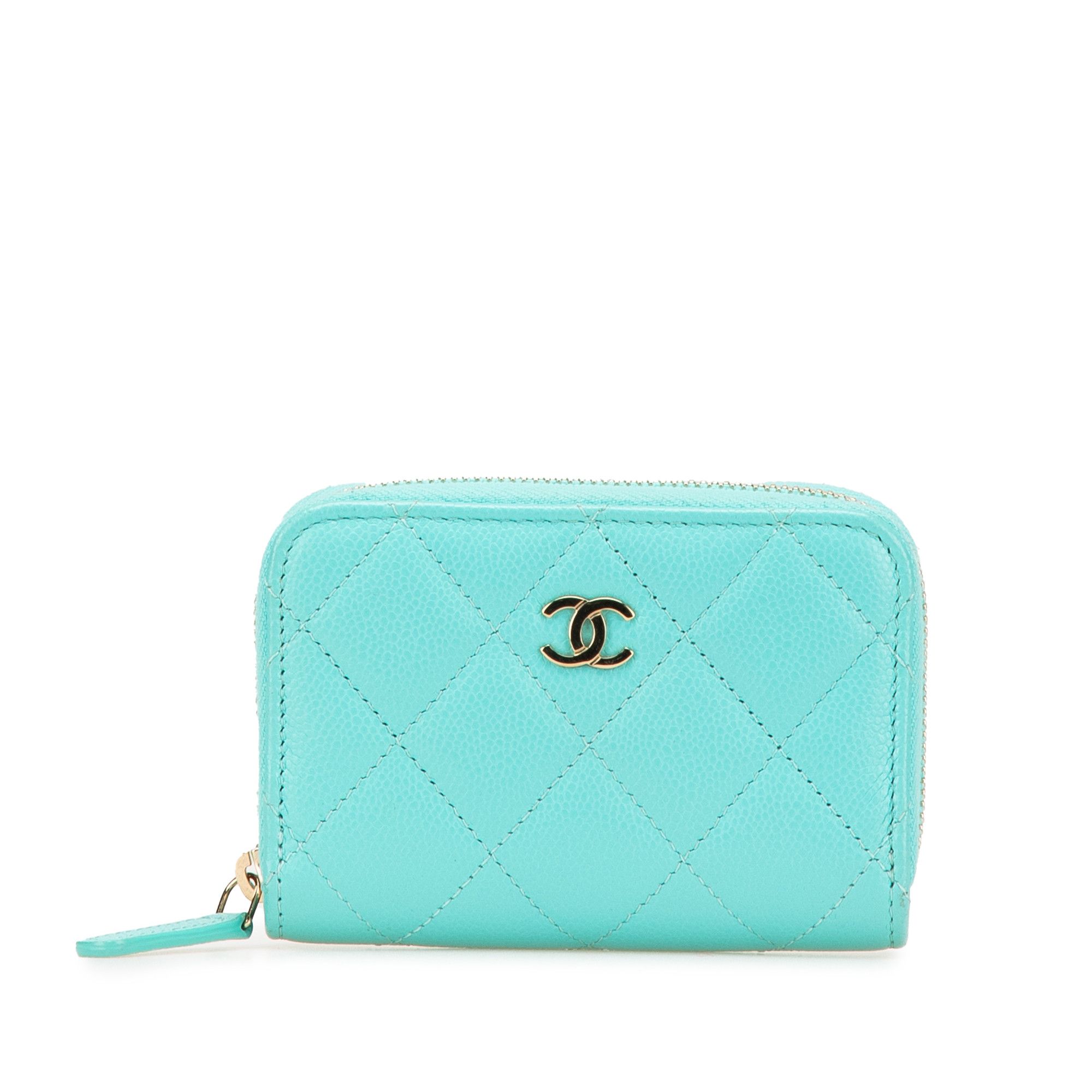 Chanel Cc Quilted Caviar Zip Coin Purse in Blue, Women's