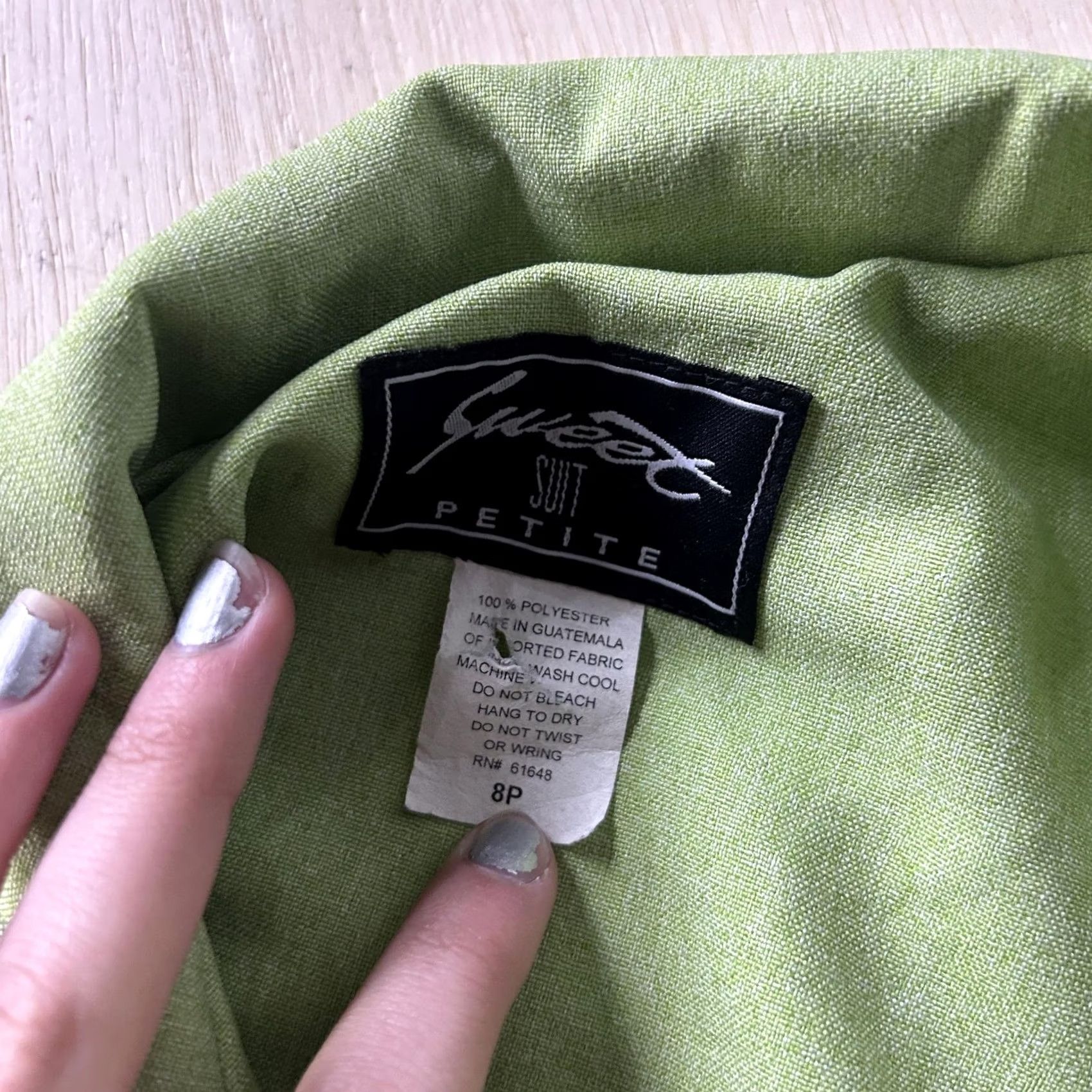 Vintage Sweet Suit Blazer Jacket Womens 8P Green Short Sleeve Notch Lapel Career Work Size 30" / US 8 / IT 44 - 2 Thumbnail