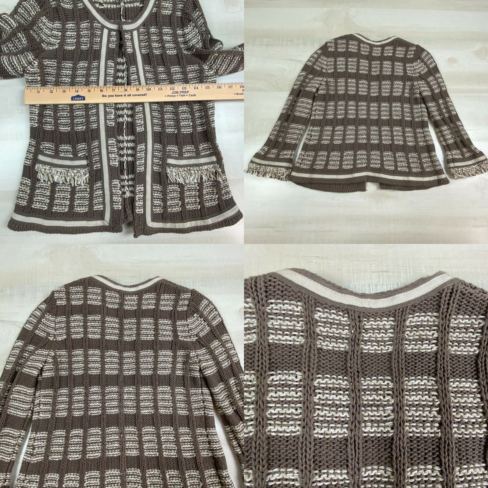 Vintage Chico's Womens Brown Striped Cable Knit Cardigan Sweater Size 0 Size S / US 4 / IT 40 - 8 Thumbnail