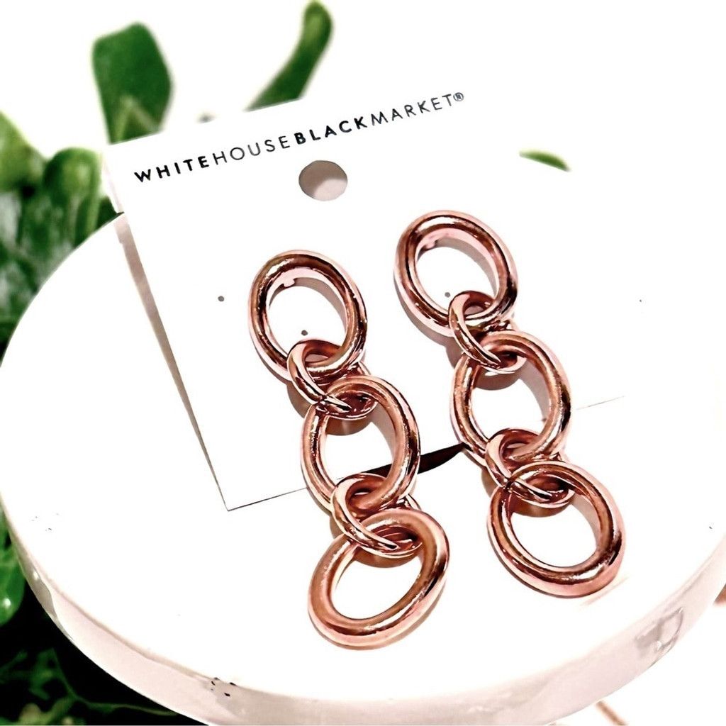 White House Black Market WHBM Rose Gold Oval Link Dangle Earrings NWT Size ONE SIZE - 1 Thumbnail