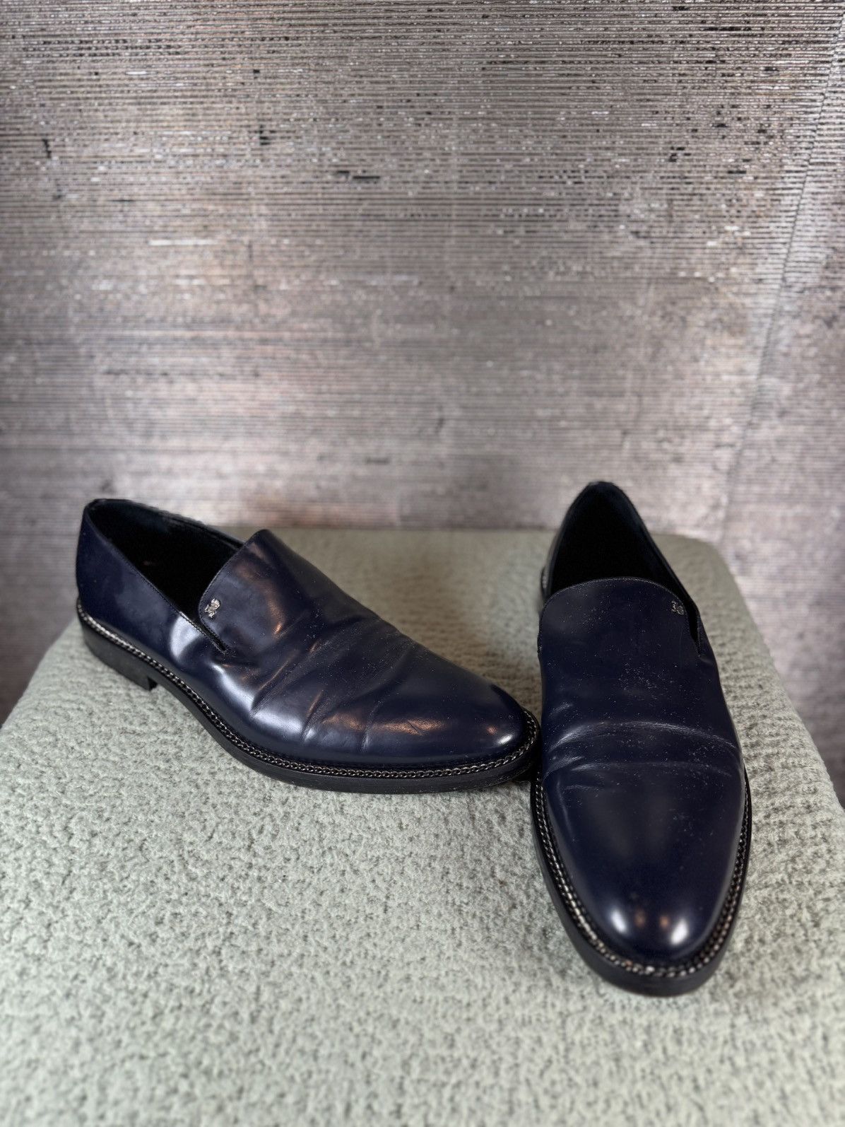 John Galliano Navy Blur Leather Flats