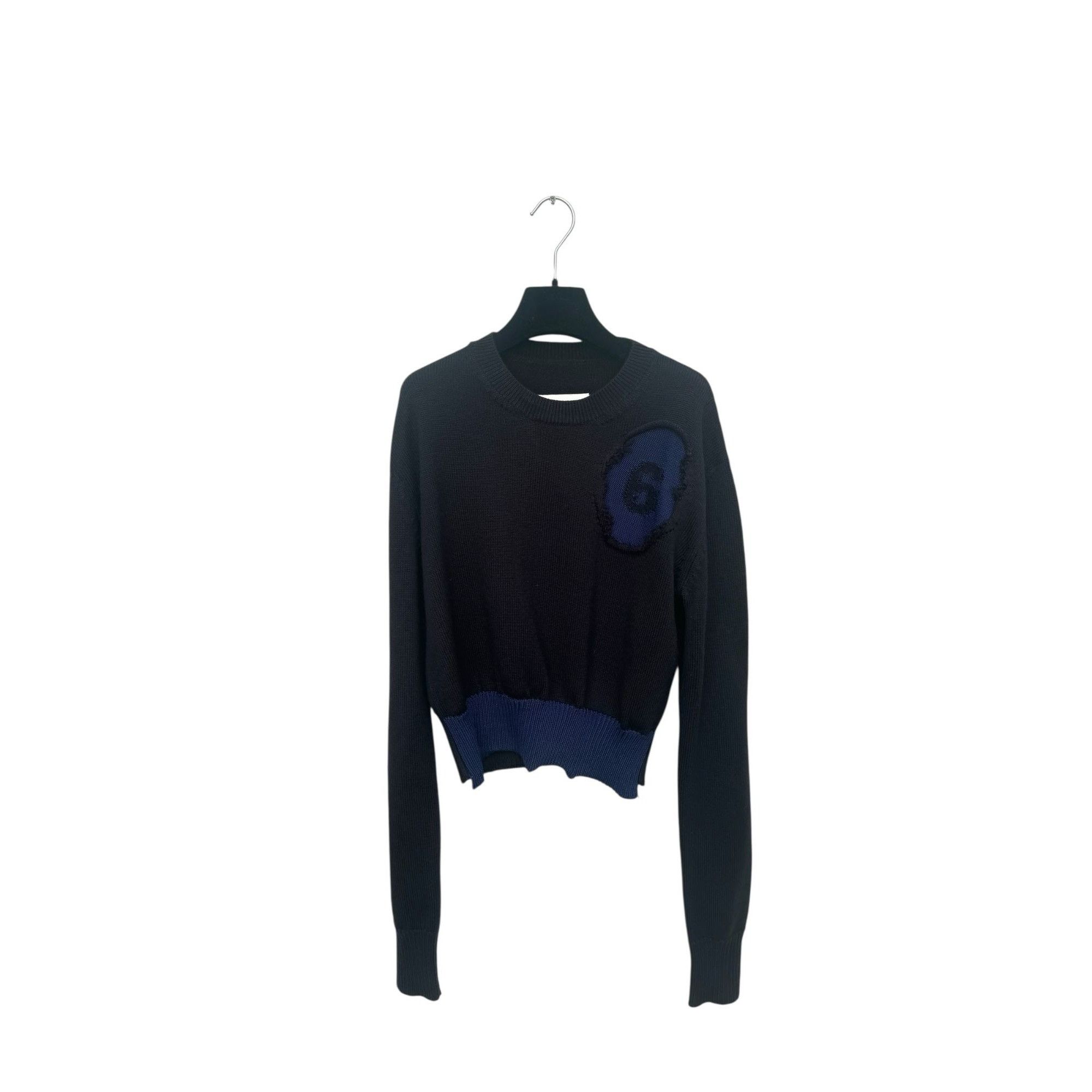 Navy Wool Sweater with Distressed Detailing