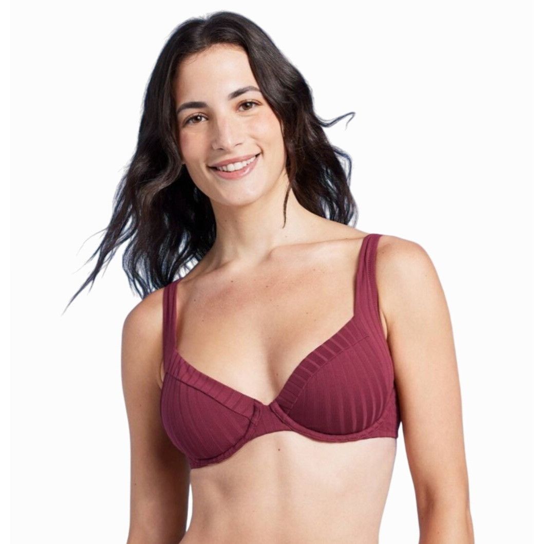 Other Shade & Shore - Women's Ribbed Bikini Top - Dark Red - 34C Size ONE SIZE - 1 Thumbnail