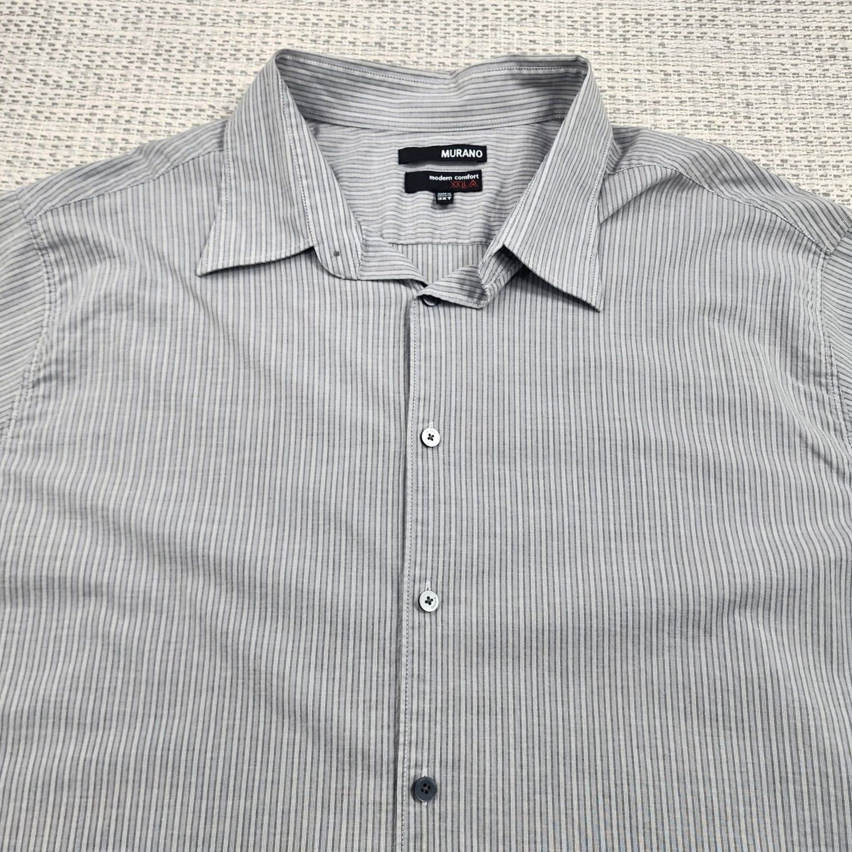 Murano Murano Shirt Mens 3XL Tall Gray Modern Comfort Short Sleeve Button Up Striped Shirt Size US XXL / EU 58 / 5 - 4 Thumbnail