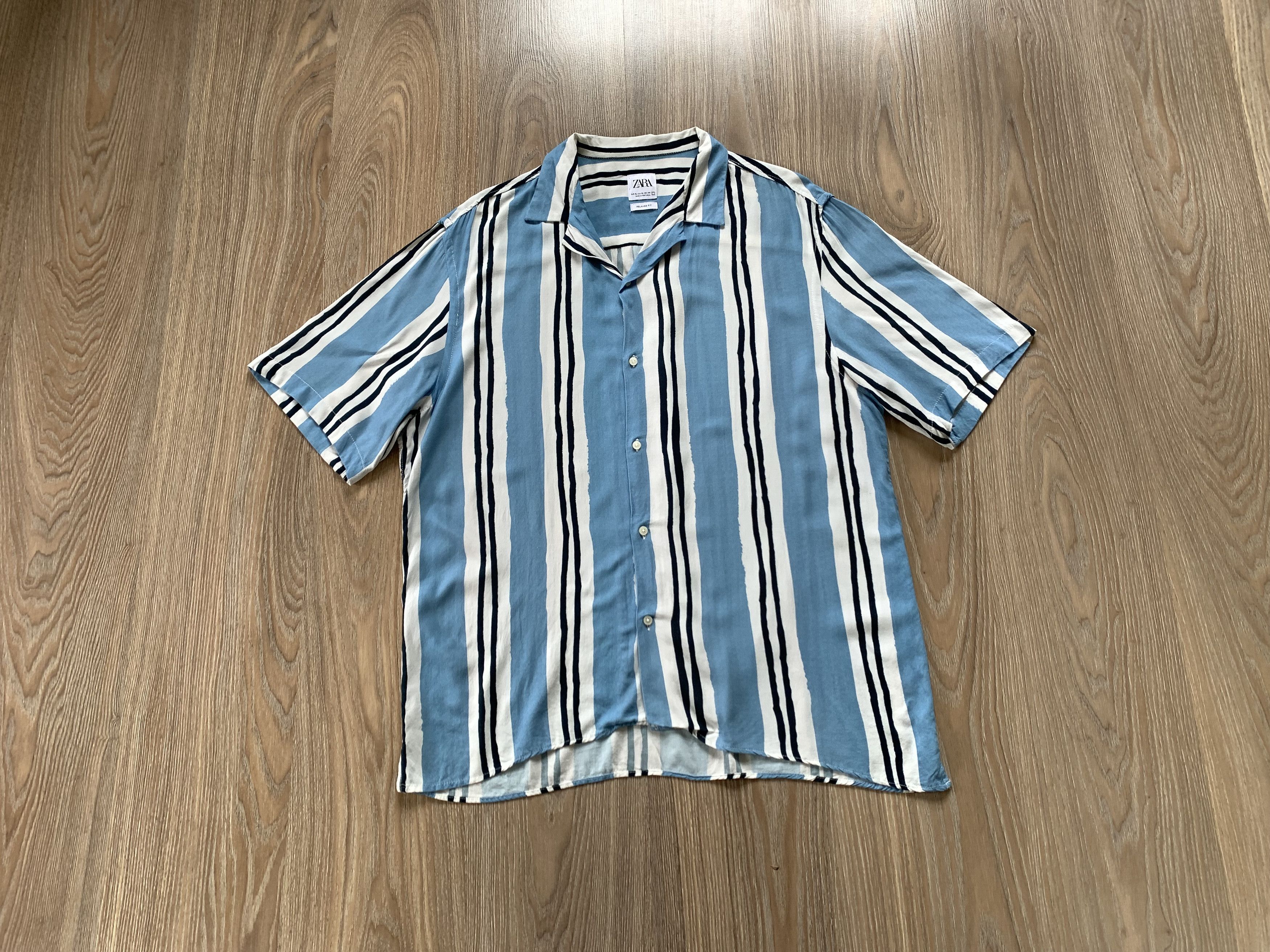 Zara Zara Men`s Stripe Shirt Summer Hawaiian Streetwear Size US XL / EU 56 / 4 - 1 Thumbnail