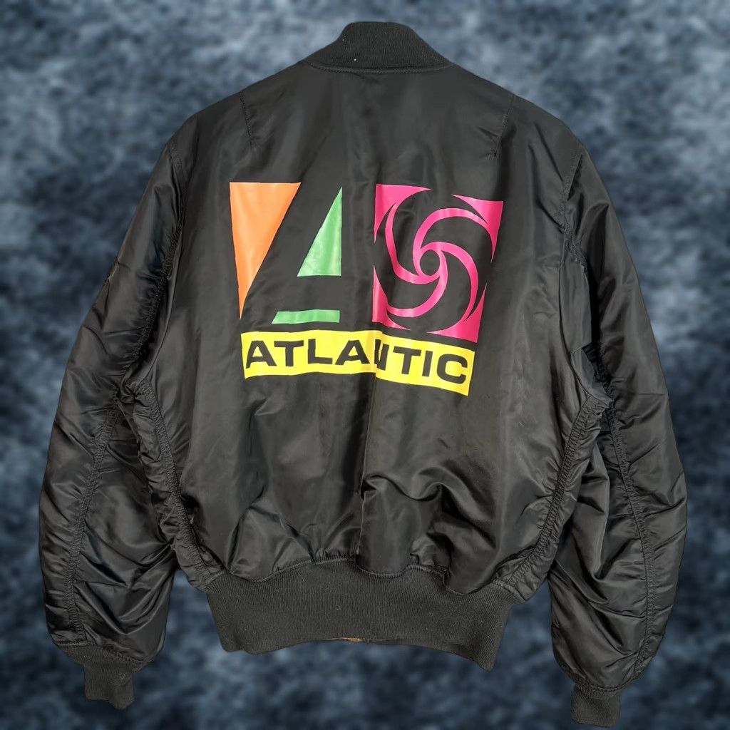 Alpha Industries VINTAGE Alpha Industries Atlantic Records Bomber Jacket Mens Small Black Full Zip Size US S / EU 44-46 / 1 - 1 Thumbnail