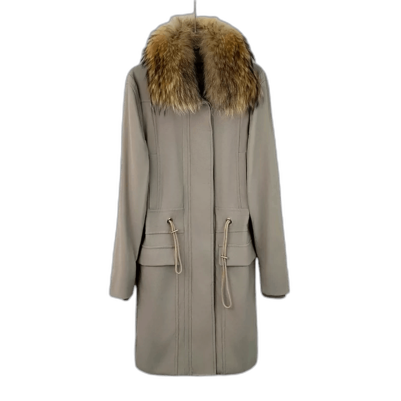 Gucci Gucci Beige Long Sleeve Parka with Fur Collar-2505 Size L / US 10 / IT 46 - 1 Thumbnail