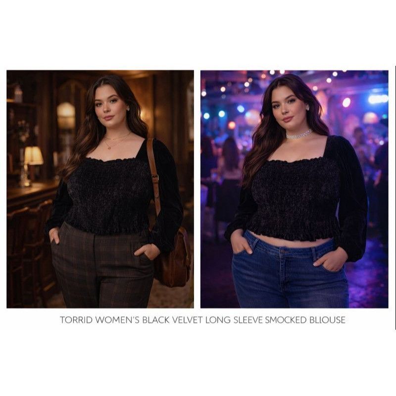 Torrid NWT Torrid Women’s Velvet Smocked 2X Blouse Black Y2K Dark Size XXL / US 16-18 / IT 52-54 - 1 Thumbnail