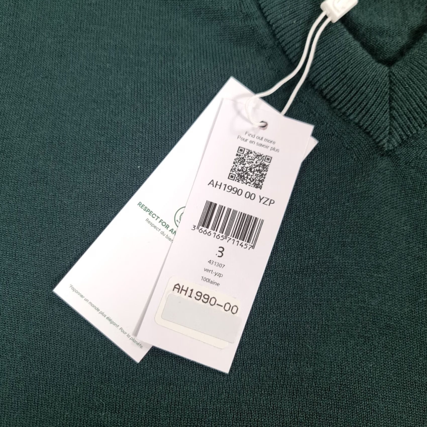 Lacoste Lacoste Jumper Green Small Regular Wool Knitted Pullover V-Neck Long Sleeve Machine Washable Mens Size US S / EU 44-46 / 1 - 4 Thumbnail