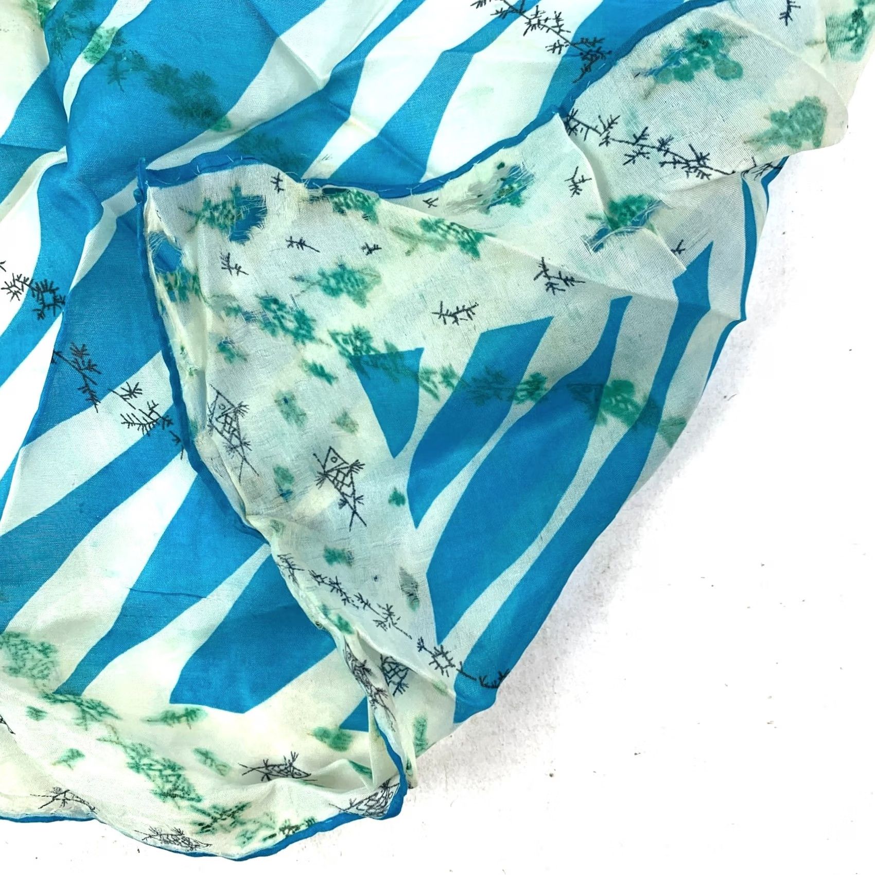 Vintage VINTAGE Scarf Blue Green Fish 15 x 15 DAMAGED CUTTER Women Square Scarf Size ONE SIZE - 4 Thumbnail