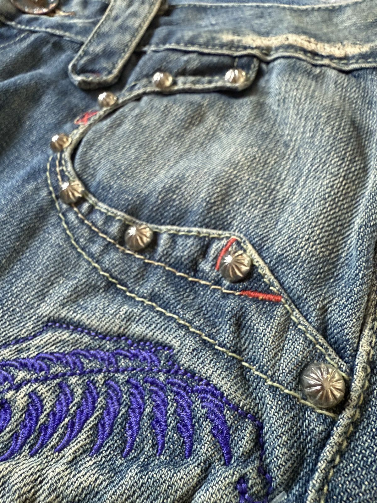 If Six Was Nine Studded Gemstone Claw Mark Muddy Wash Japanese Flared Jeans Size US 29 - 8 Thumbnail