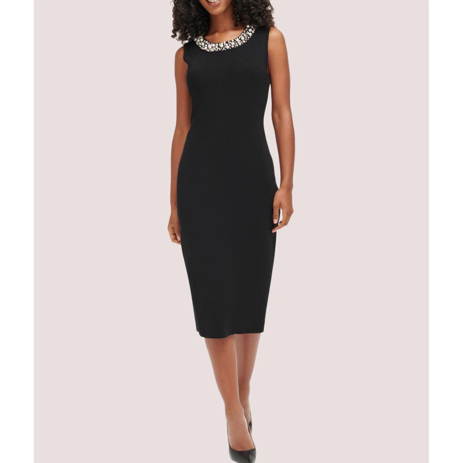 Karl Lagerfeld Karl Lagerfeld Womens Embellished Collar Knit Midi Dress, black, M Size M / US 6-8 / IT 42-44 - 1 Thumbnail