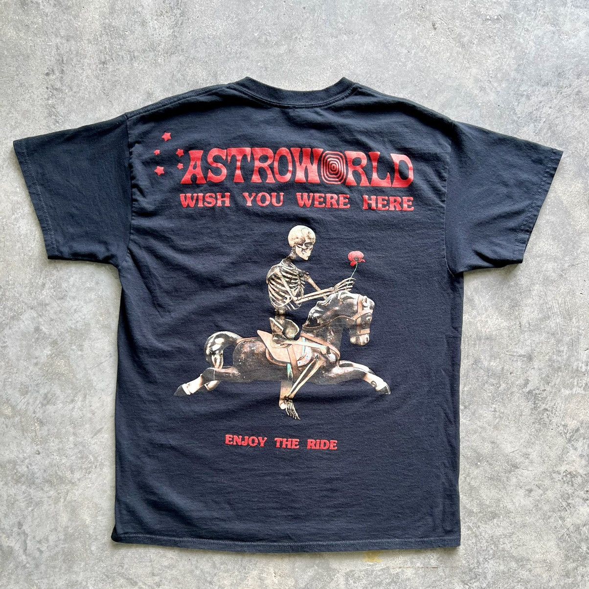 image of Band Tees Travis Scott 2018 Astroworld Wish You Were Here in Black, Men's (Size Large)
