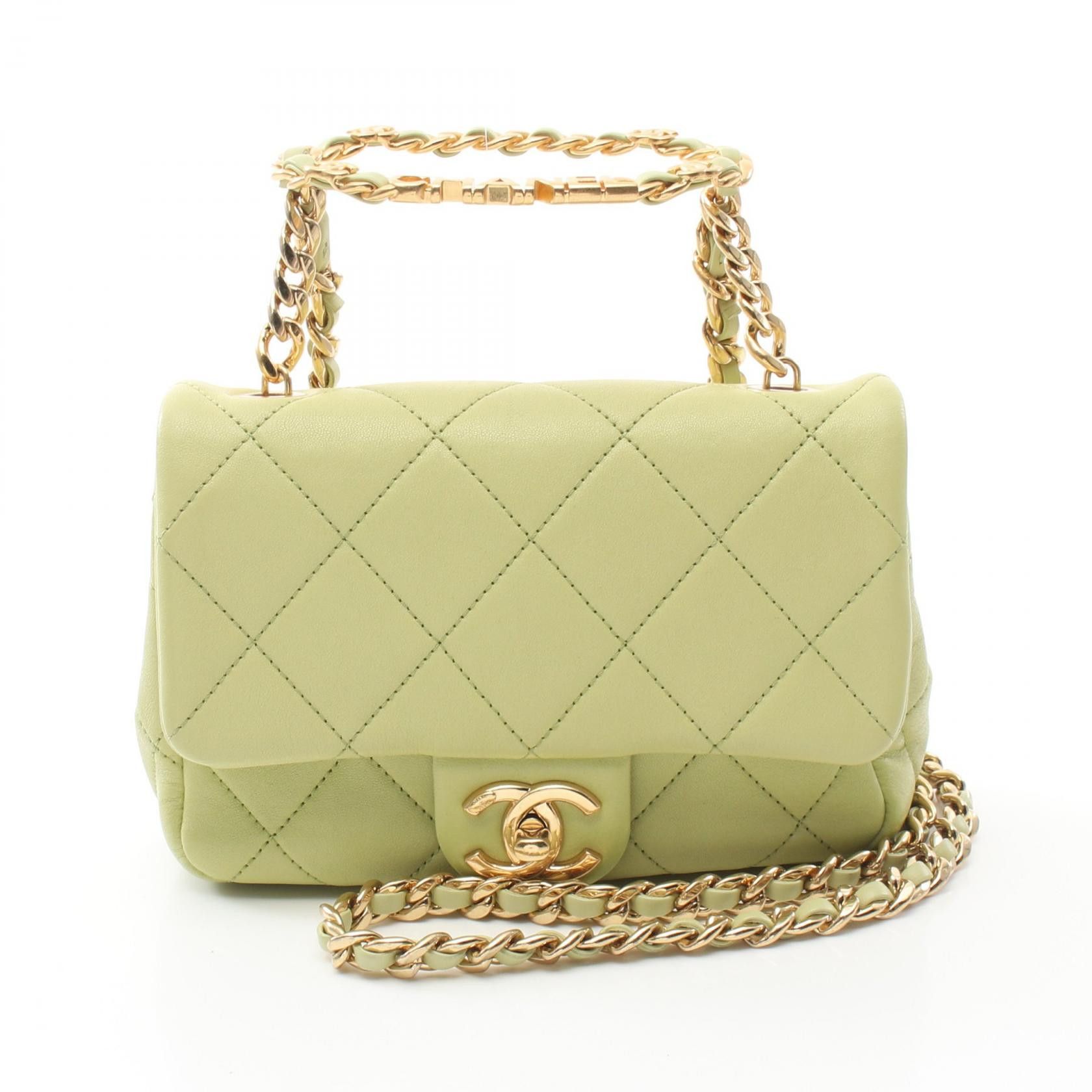 Chanel Chanel Mini Matelasse Lambskin 2Way Shoulder Bag Leather Shoulder Bag As3748 in Green, Women's